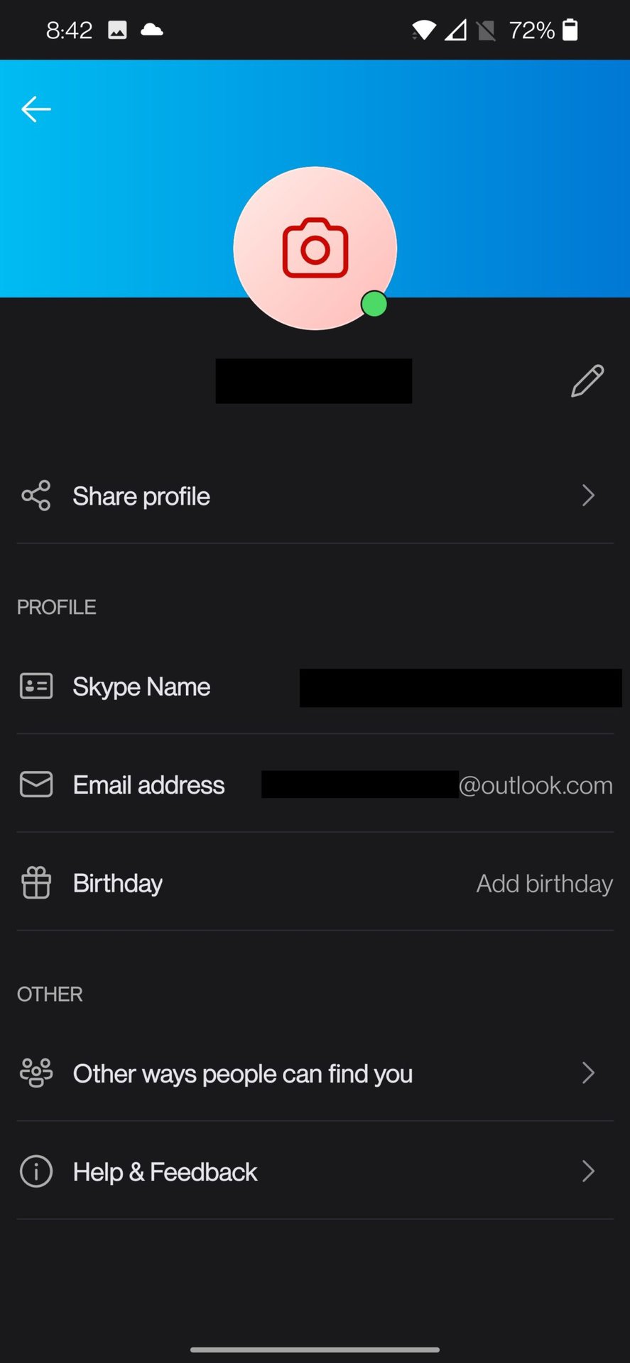skype profile page mobile