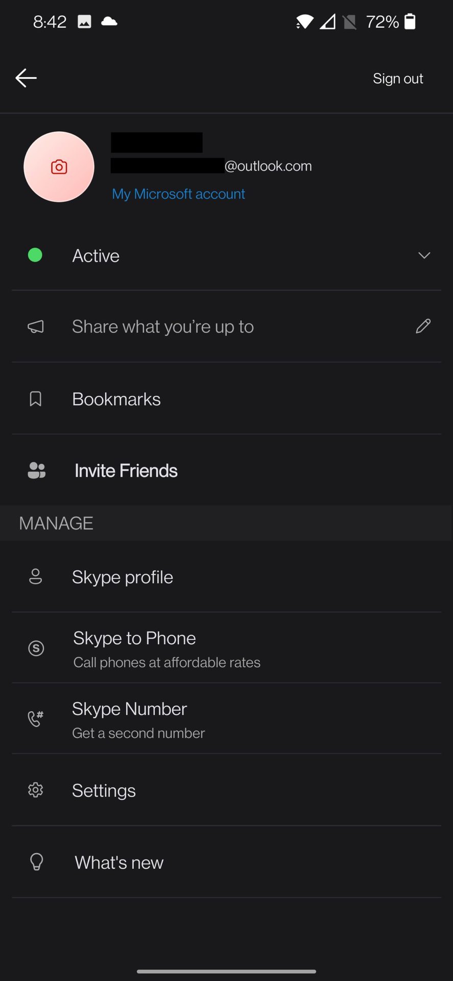 skype profile settings mobile