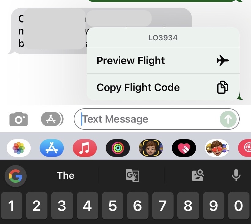 track flight imessage preview