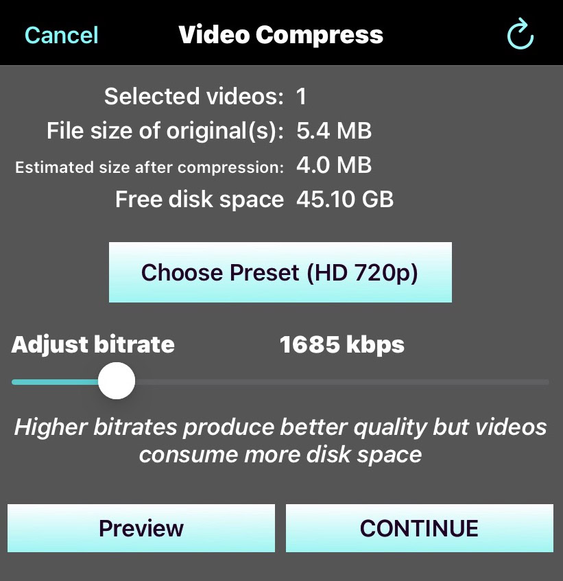 compress video adjust bitrate