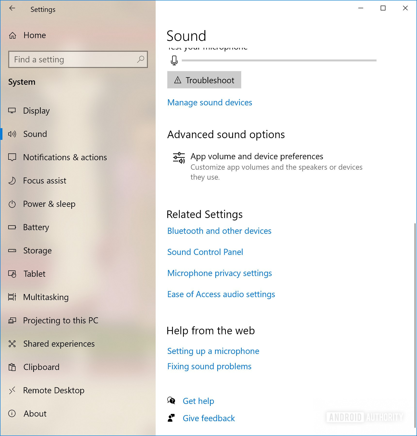 Screenshot of the Windows 10 sound settings control panel.
