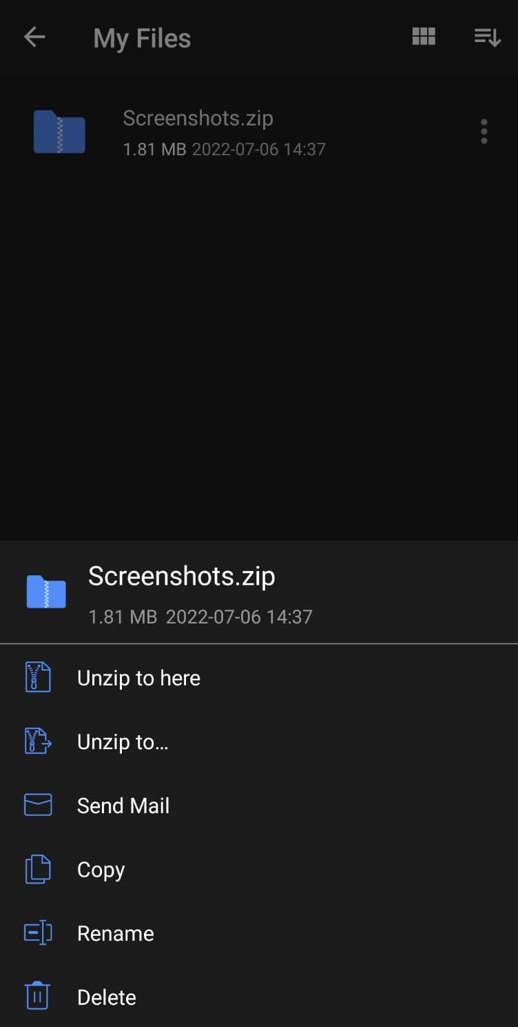 Winzip archivo de descompresión de Android