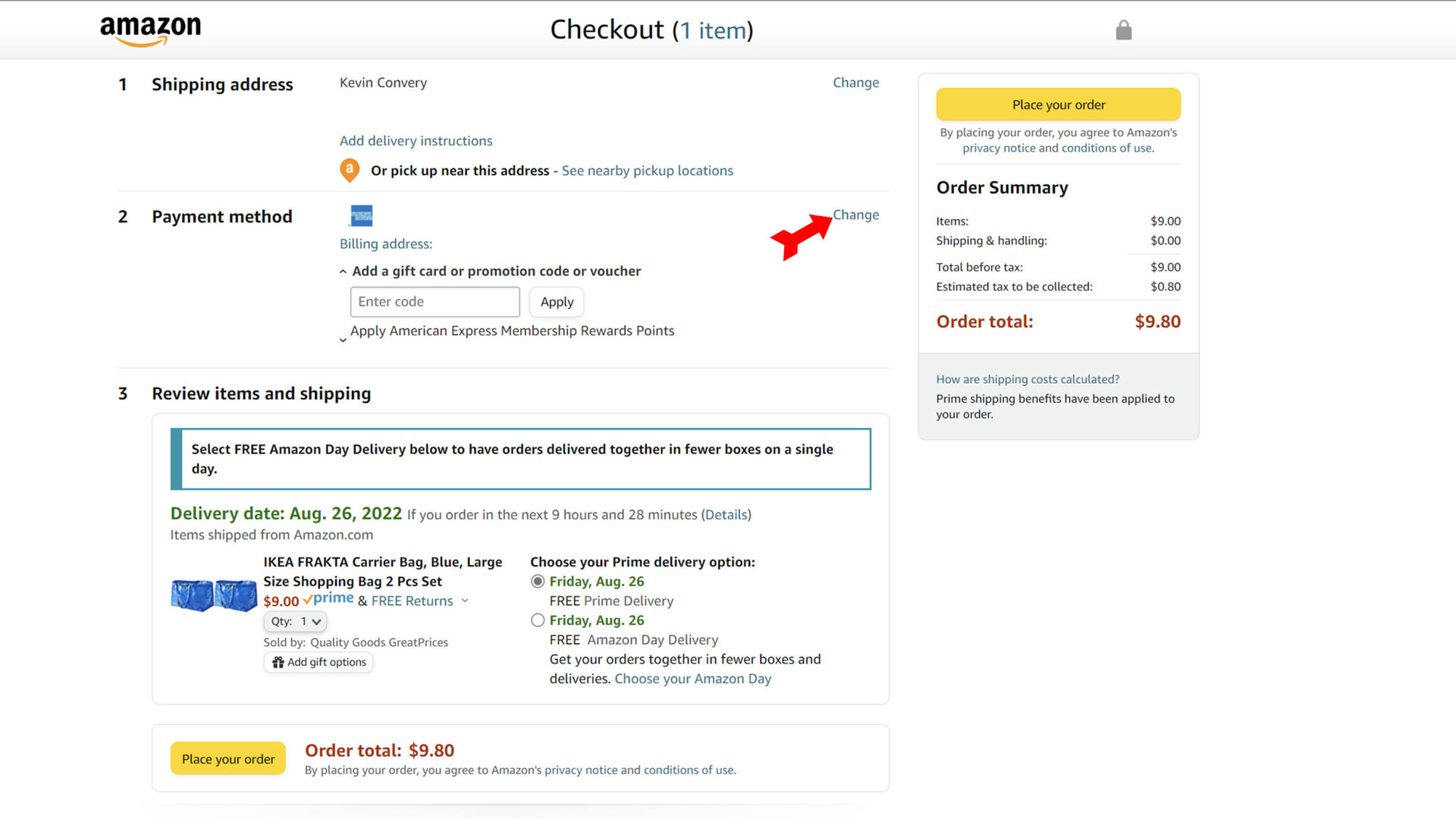 Amazon Checkout Change Payment Method 1