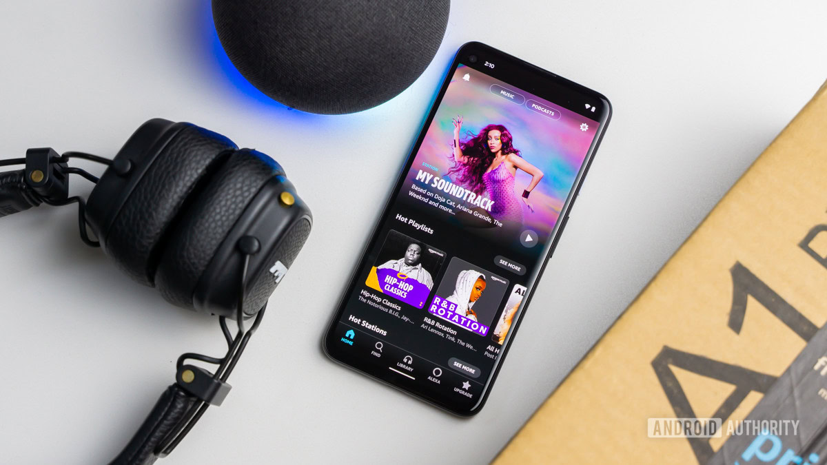 Amazon Music with Echo and headphones stock photo 10