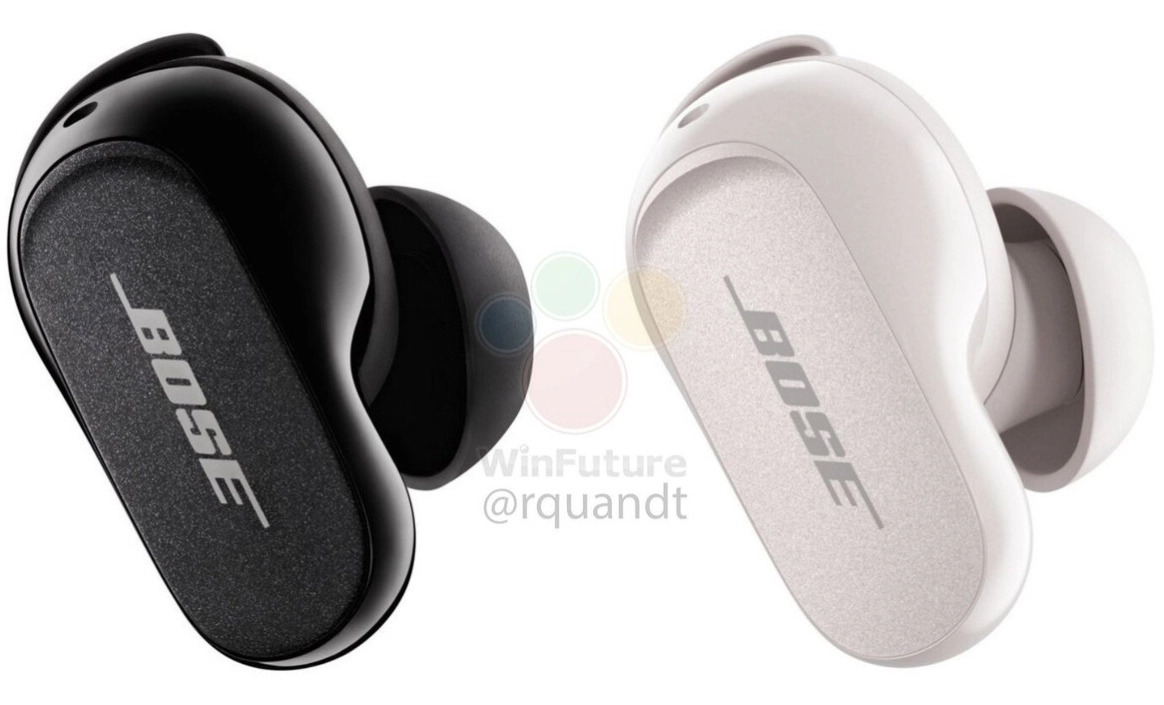 Bose QuietComfort Earbuds II in black and white on white background