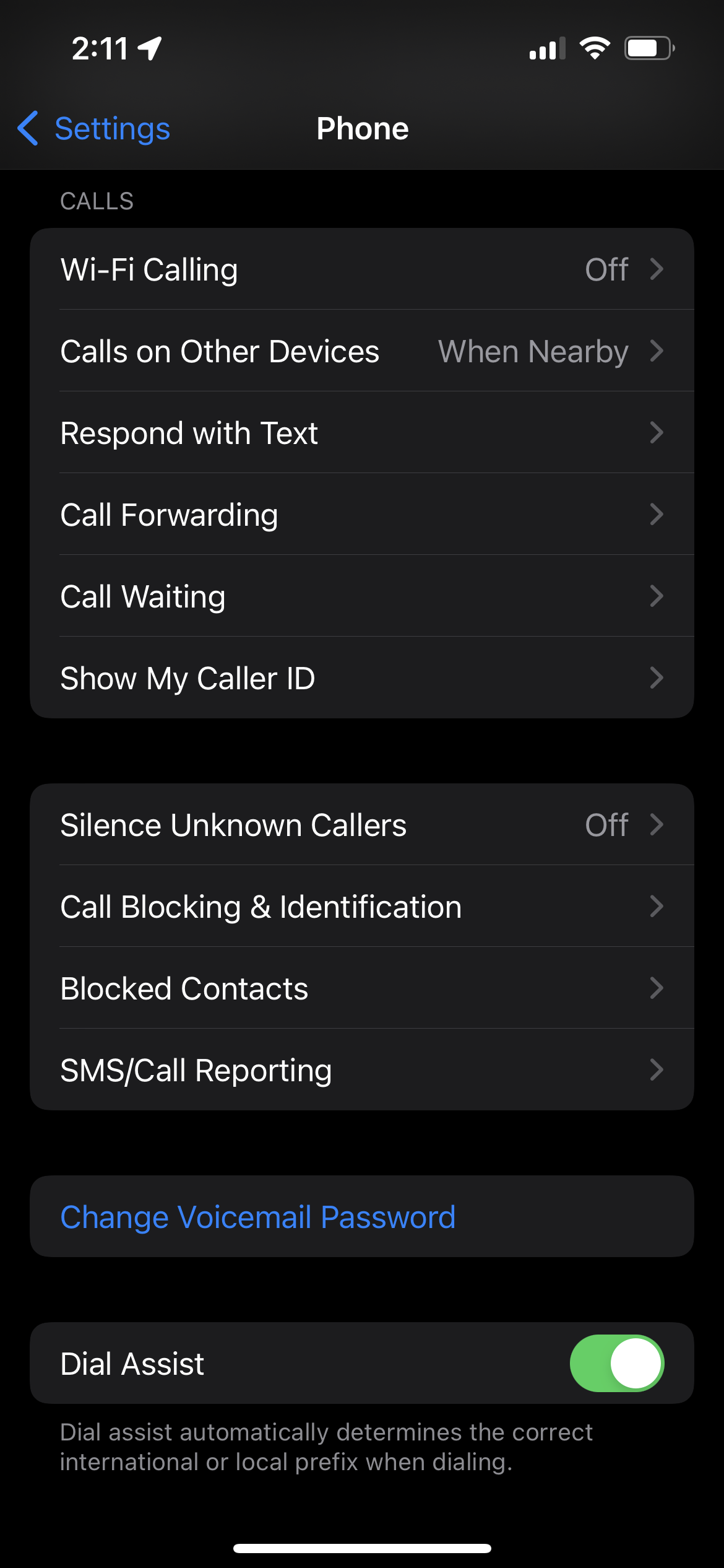 Call options in iOS 15 Settings