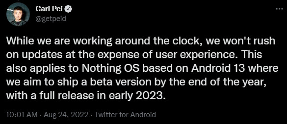 Carl Pei Nothing Phone 1 Android 13 beta