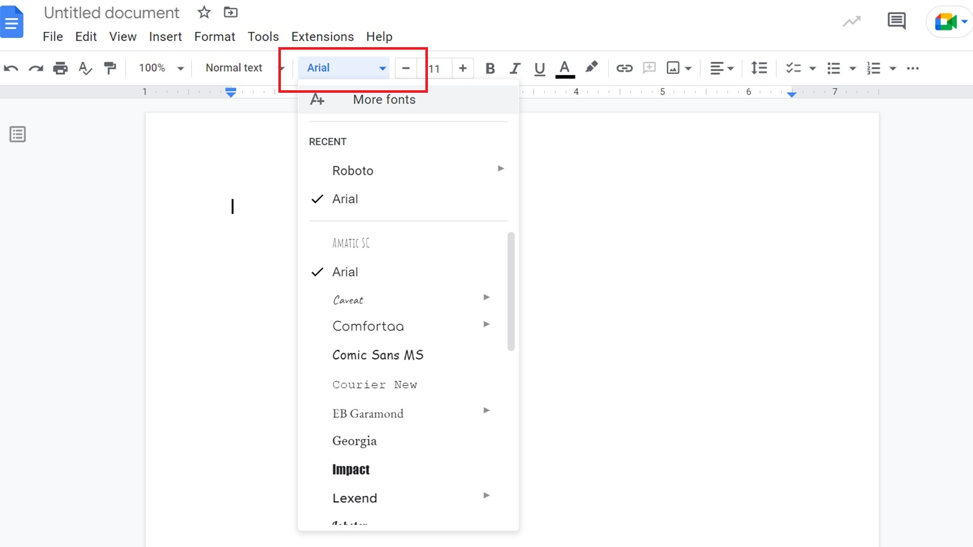 Font Drop Down Menu in Google Docs 2