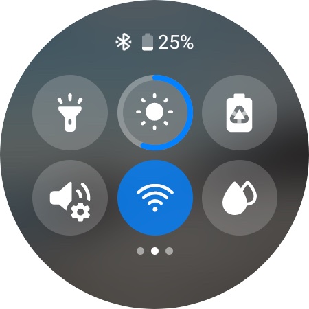 A Galaxy Watch 5 screen displays the Quick panel including the Water Lock symbol.