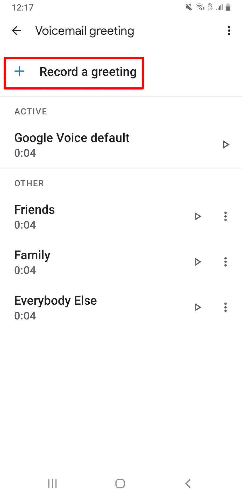 Google Voice Record Greeting Button