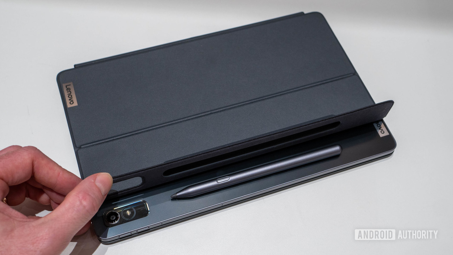 Lenovo Tab P11 Pro case with stylus holder open