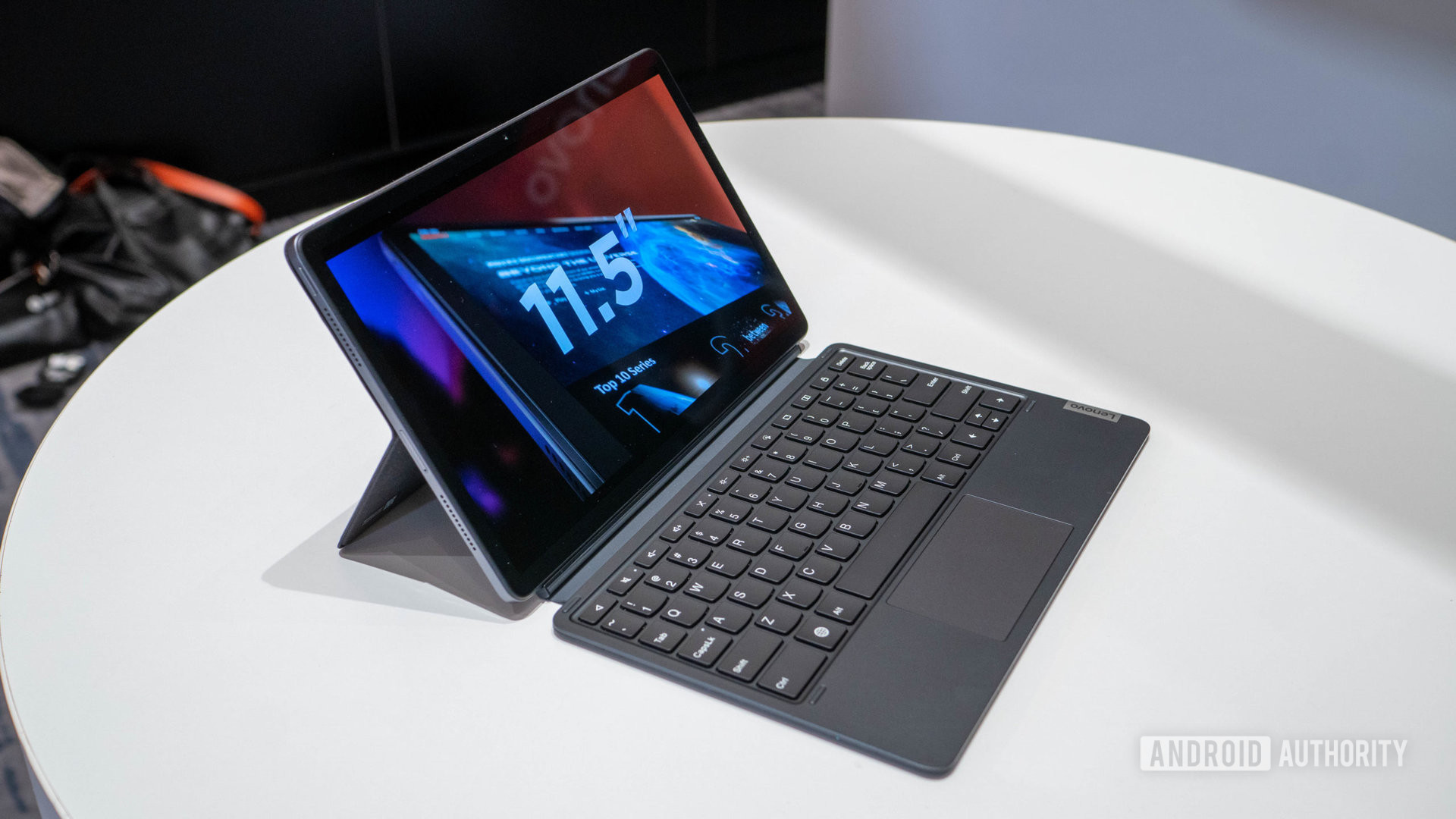 Lenovo Tab P11 Pro elevated angle view with keyboard attached