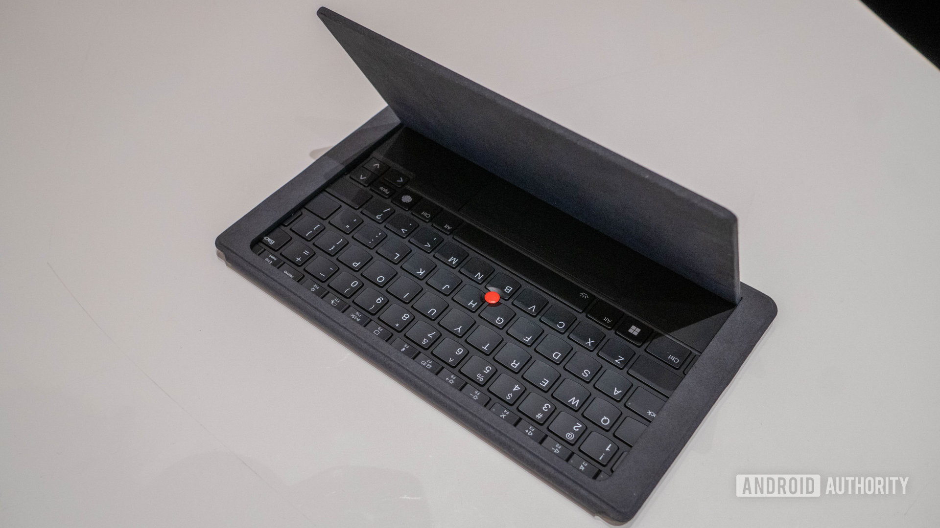 Lenovo X1 Fold magnetic keyboard folded up with stand