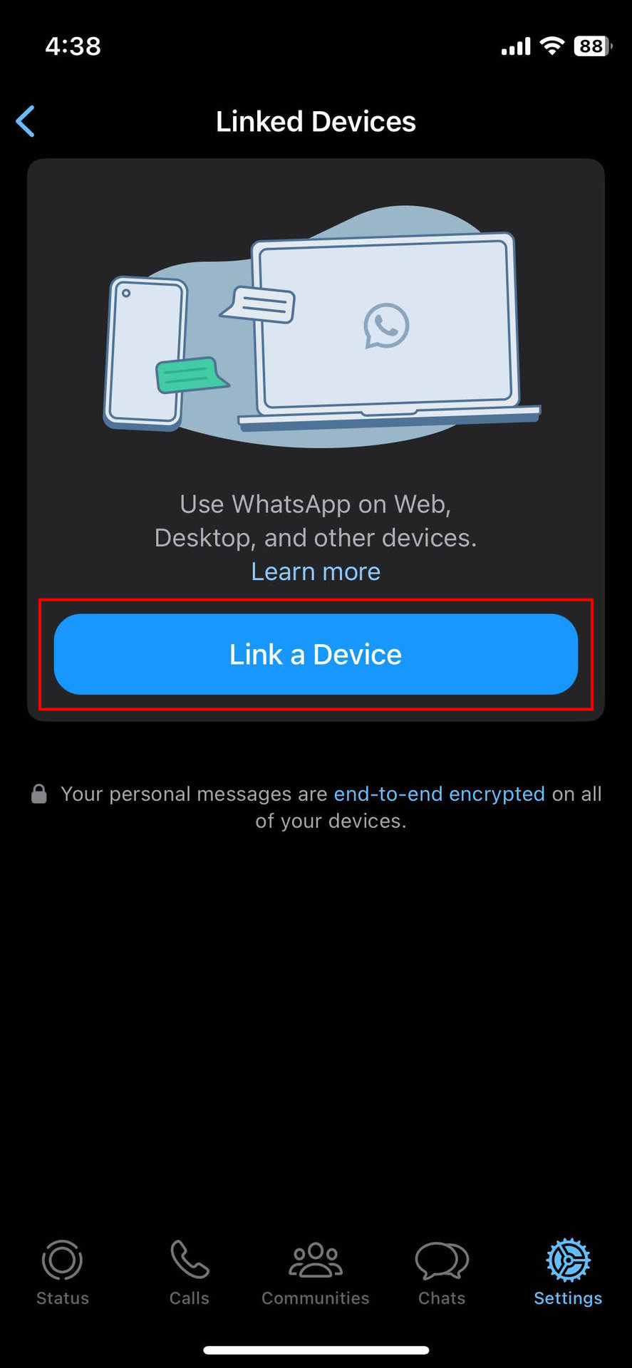 Link a device on WhatsApp for iPhone (2)