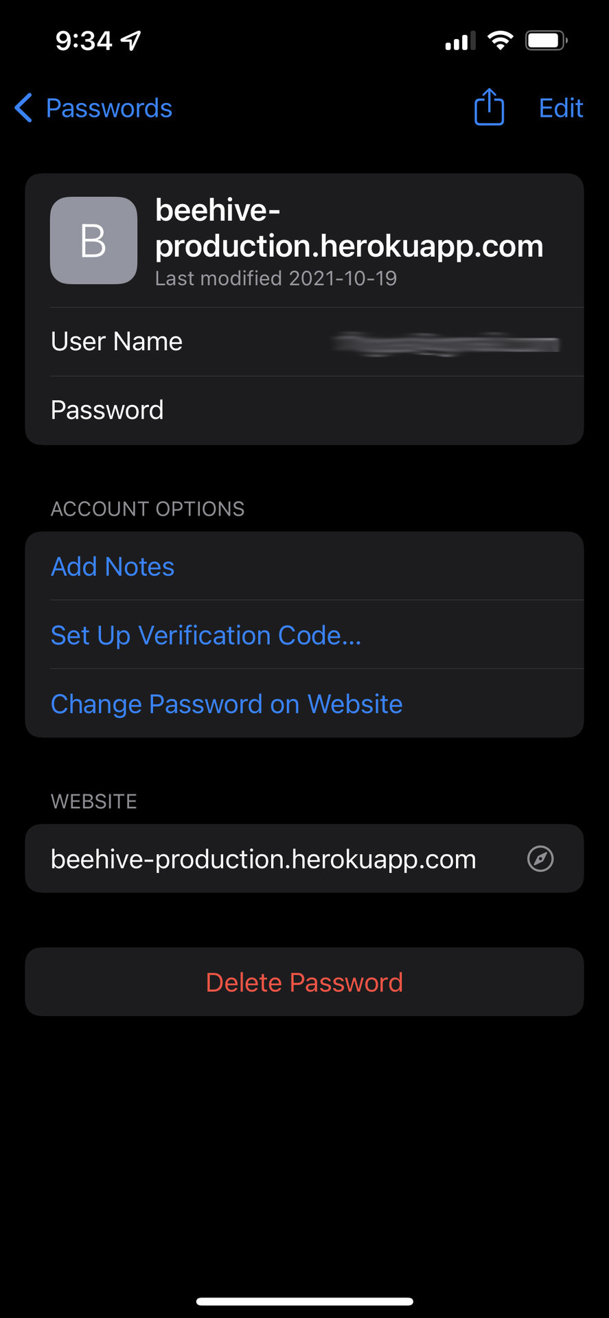 Password details in iOS 15 Settings