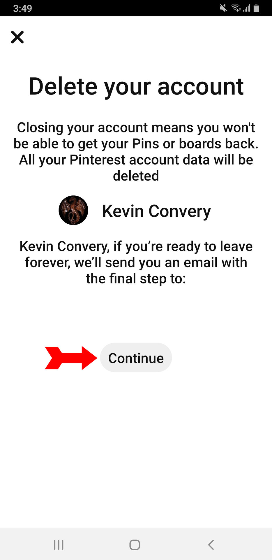 Pinterest Delete Account App Email Offer