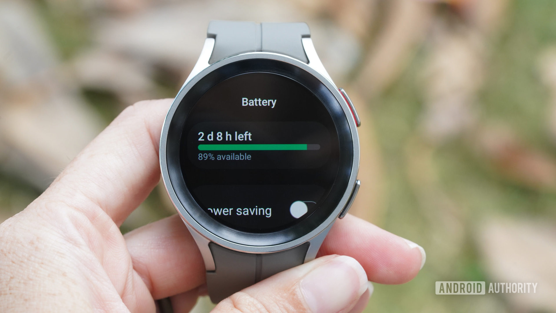 A user reviews the battery life remaining on her Samsung Galaxy Watch 5 Pro.