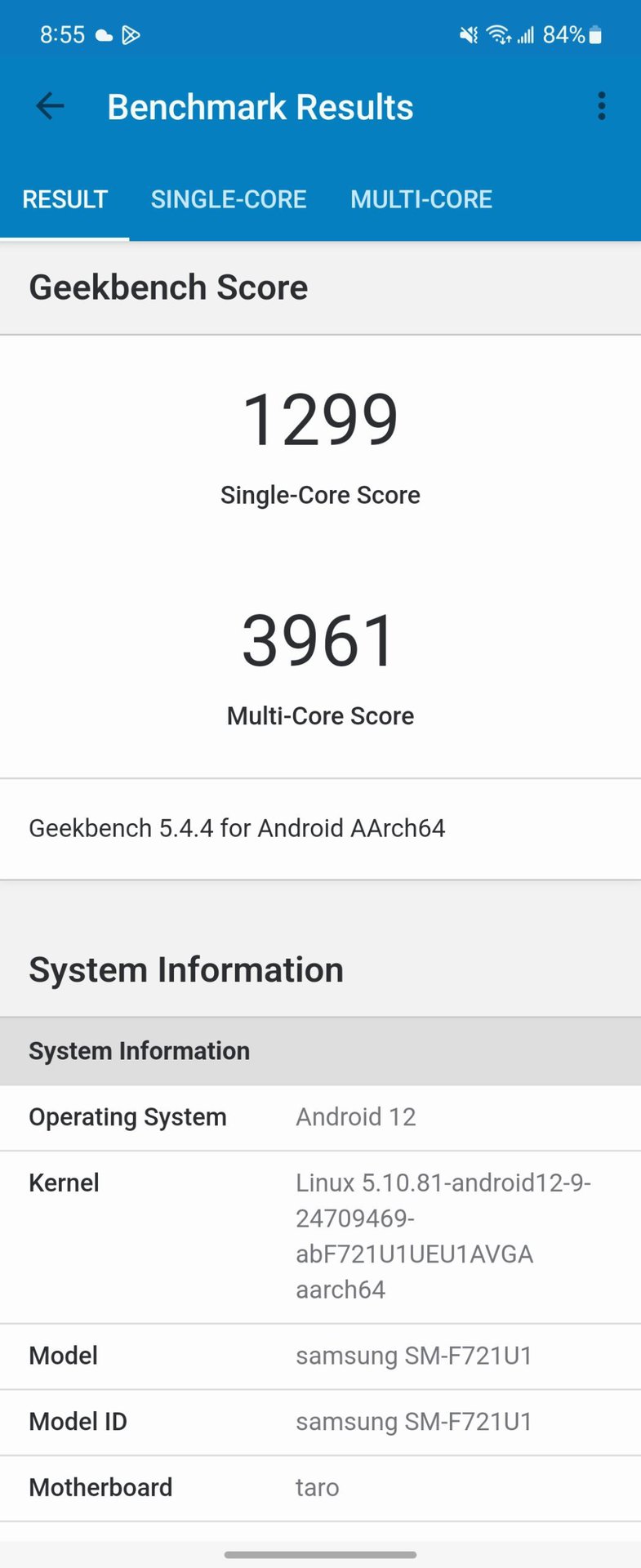 Samsung Galaxy Z Flip 4 Geekbench 5 score