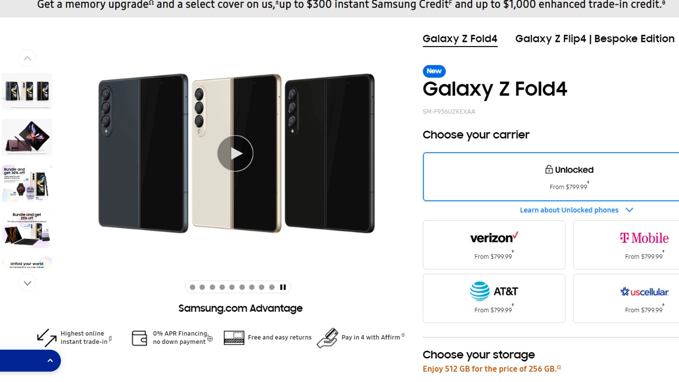 Samsung Galaxy Z Fold 4 Samsung Deals