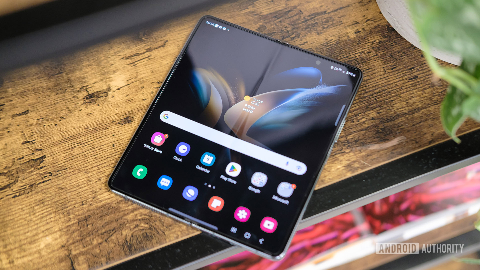 Samsung Galaxy Z Fold 4 open on table