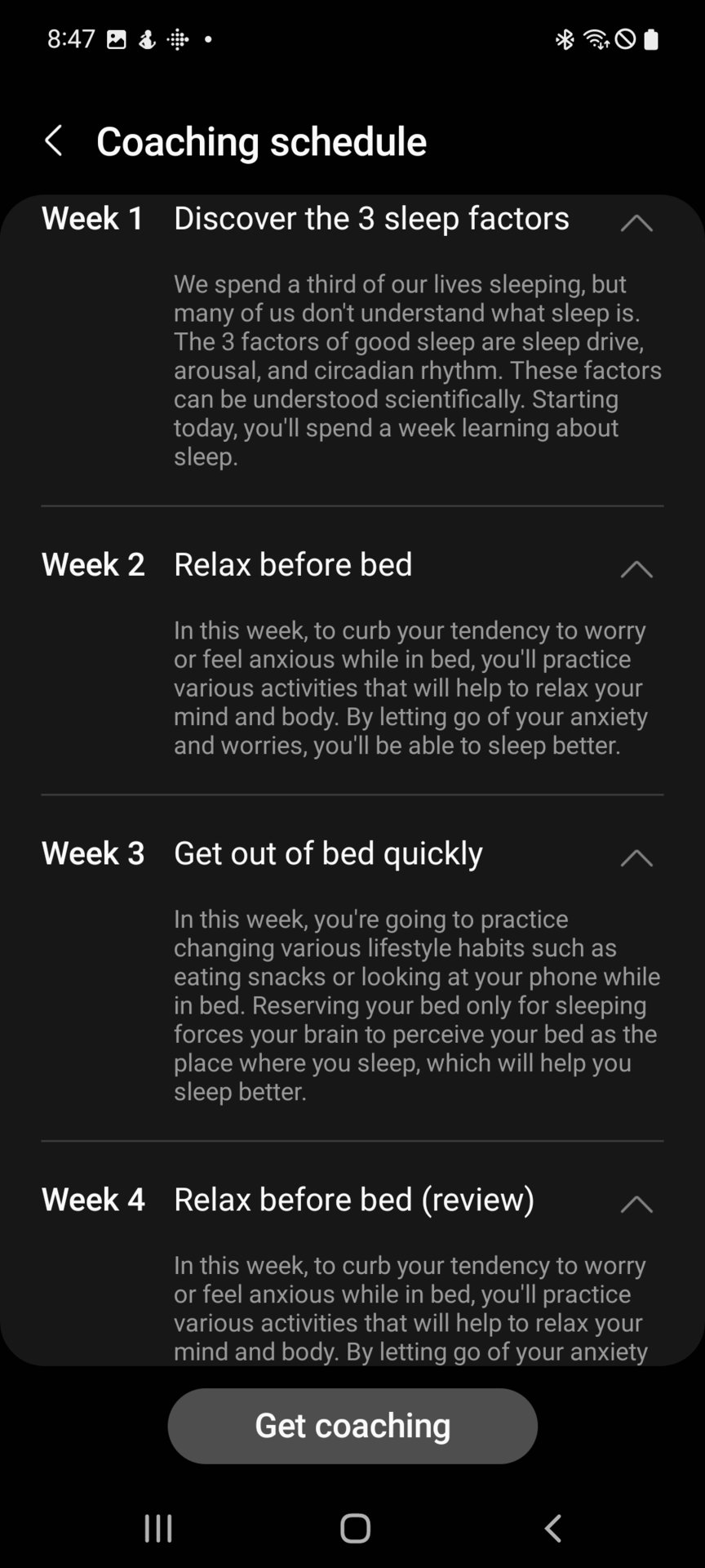 Samsung Health Sleep Coaching Schedule