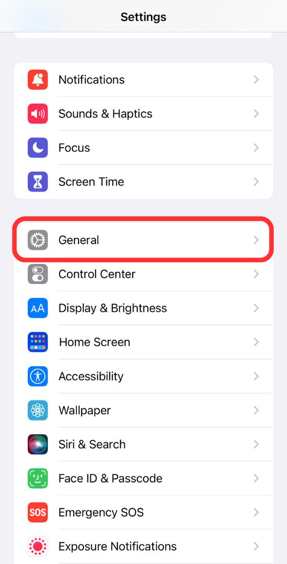 Setting iOS general