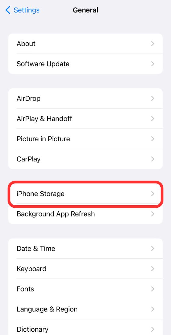 Setting iphone storage