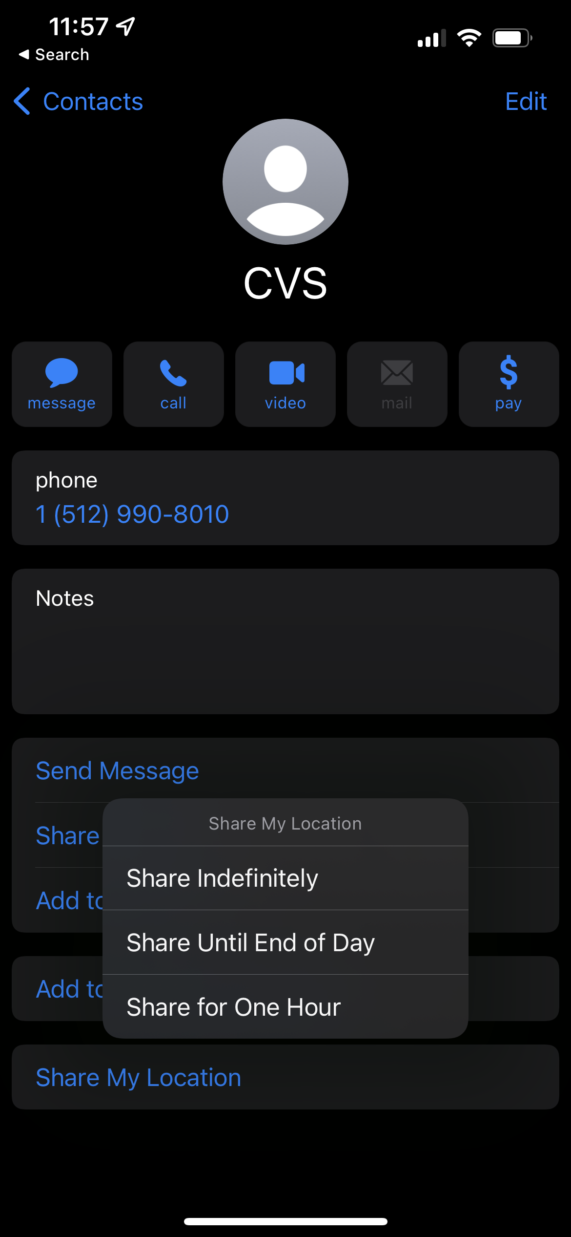 Sharing location in iOS 15 Contacts