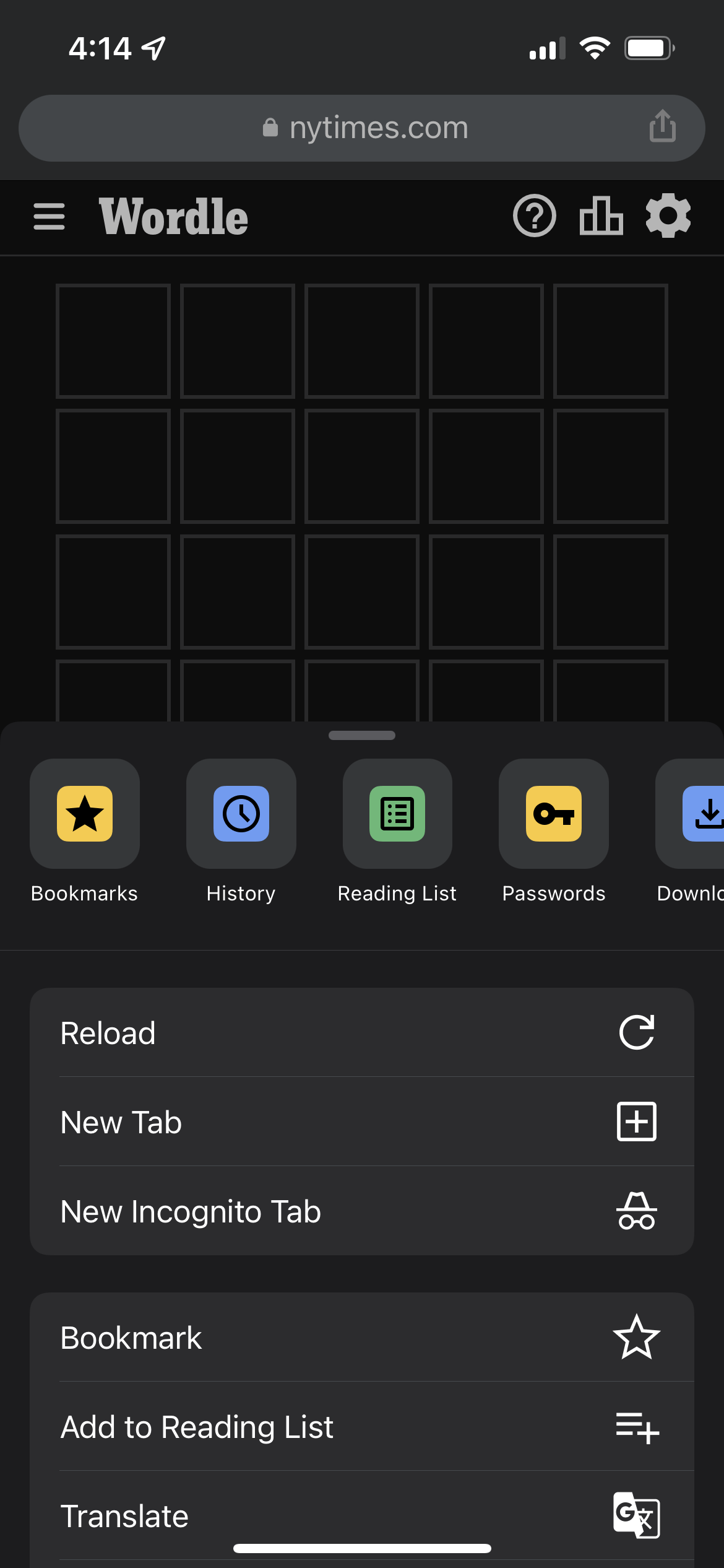The More menu in Chrome for iPhone
