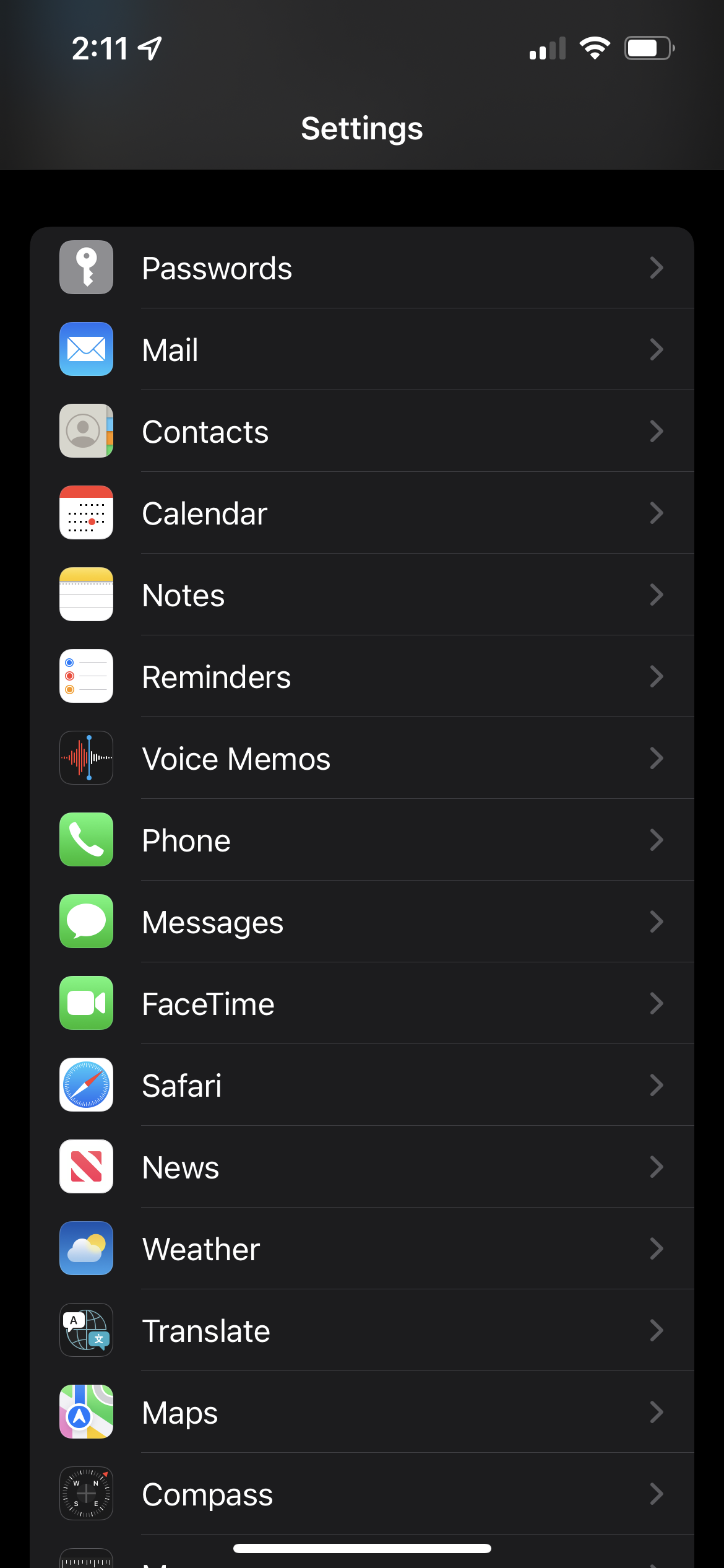 The Phone app highlighted in iOS 15 Settings
