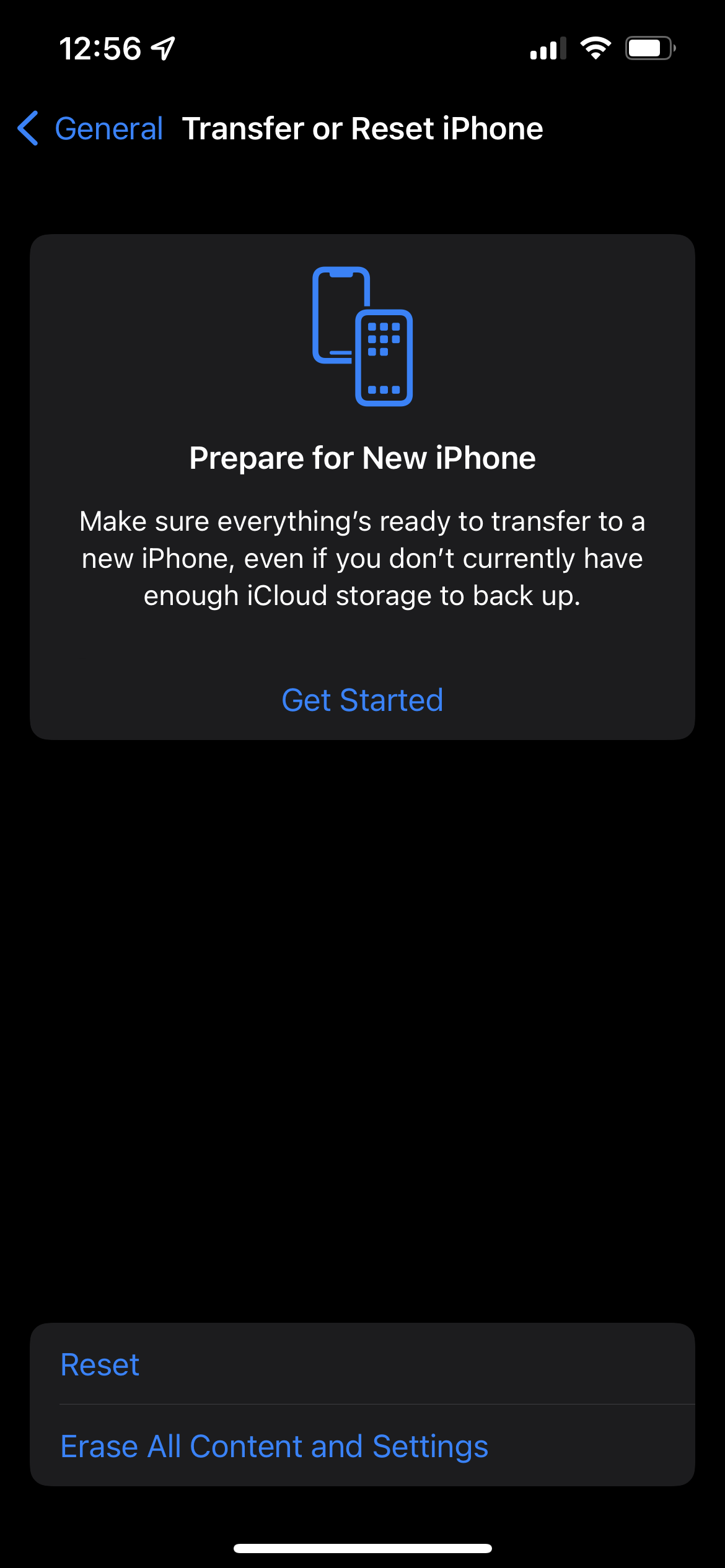 Transfer or Reset in iOS 15