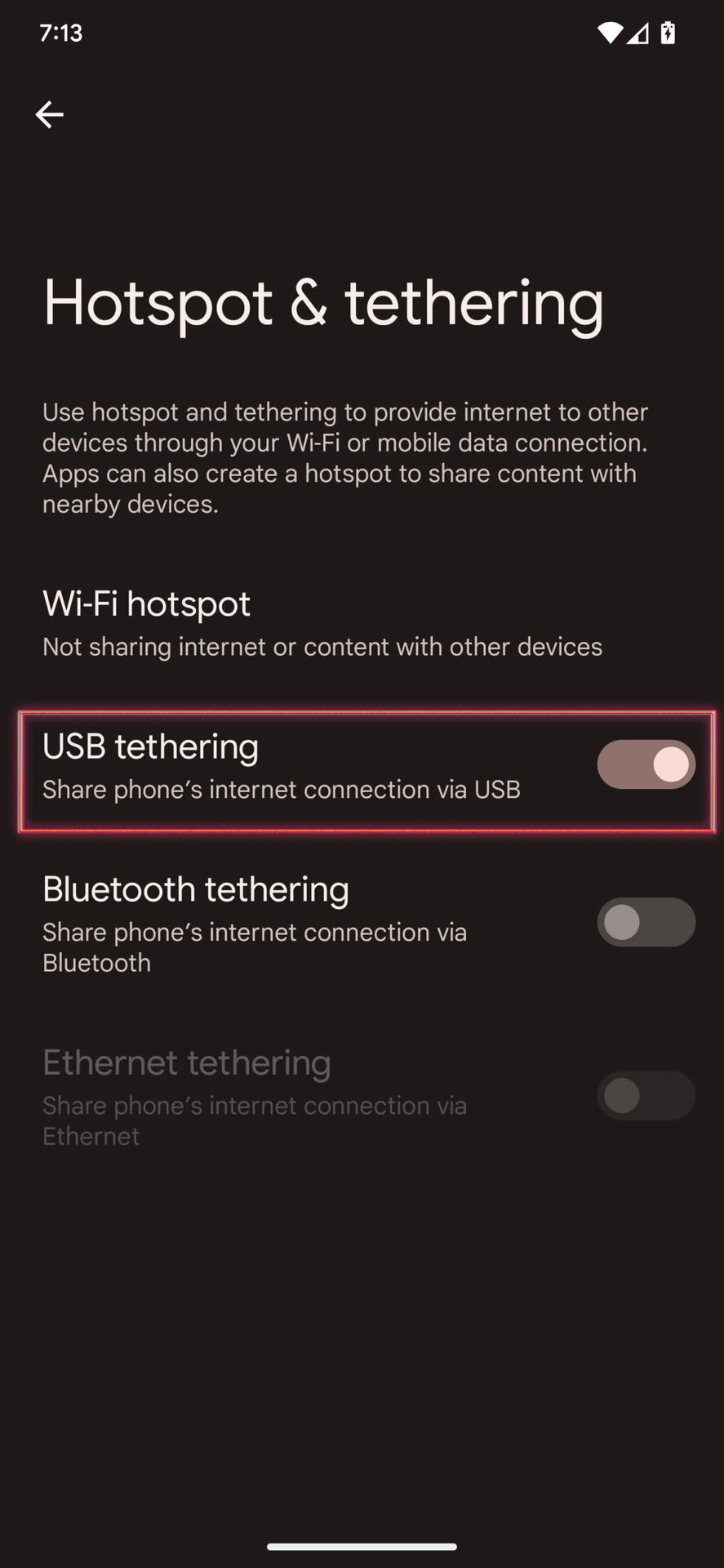 Turn on USB tethering on Android 13 3