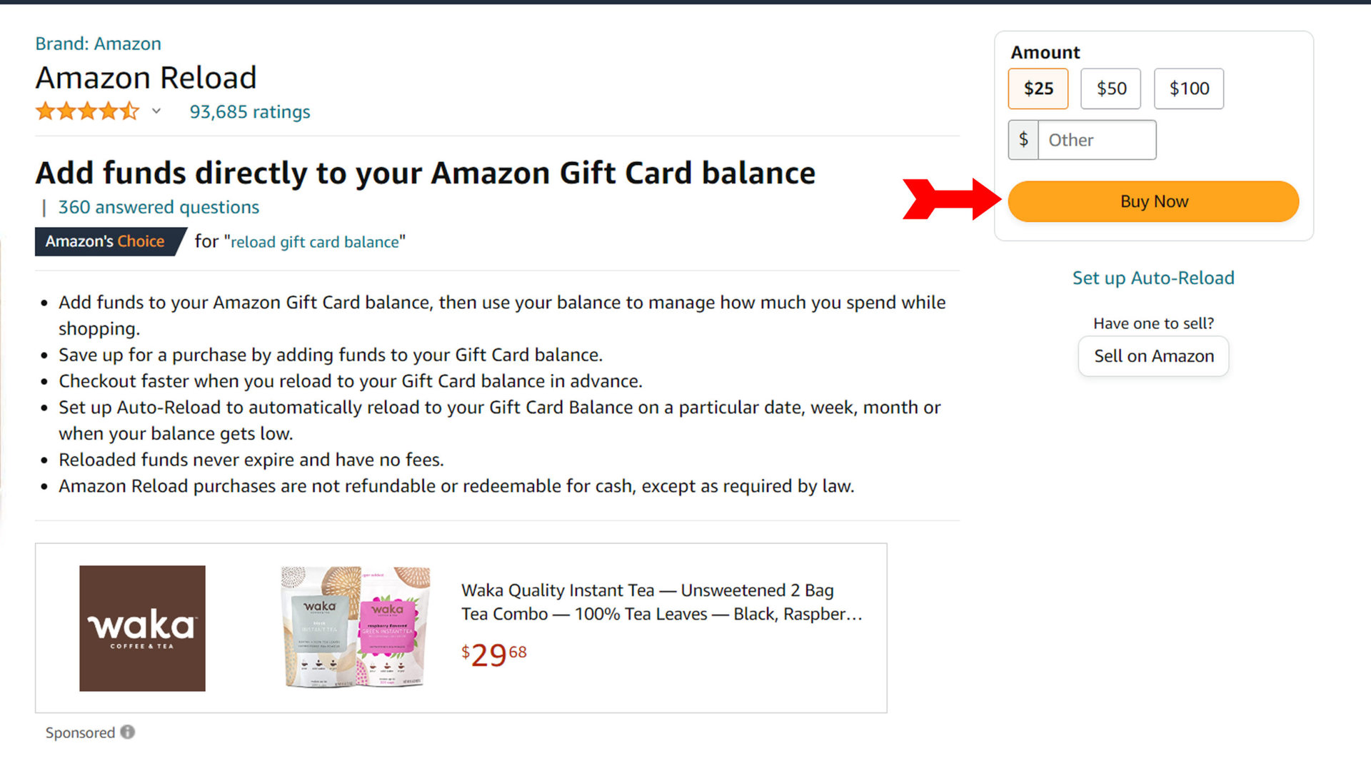 Vanilla Gift Amazon Reload Page
