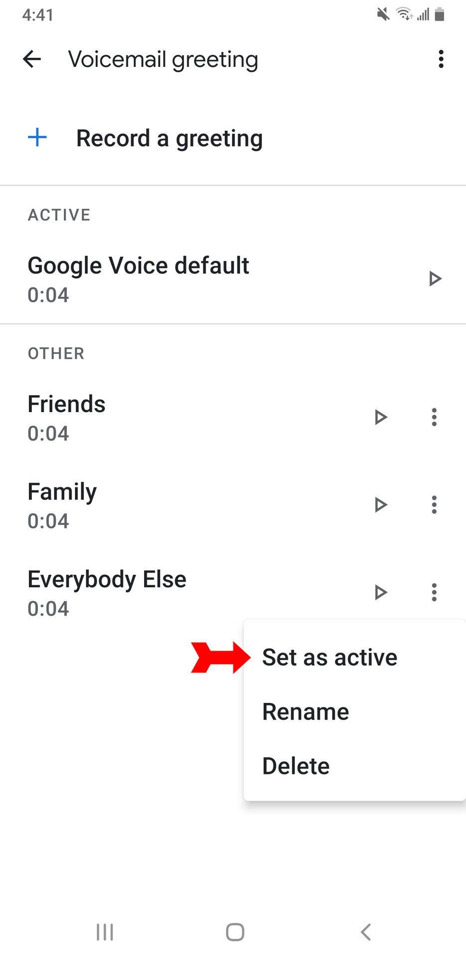 Google Voice Changing Voicemail Message Select