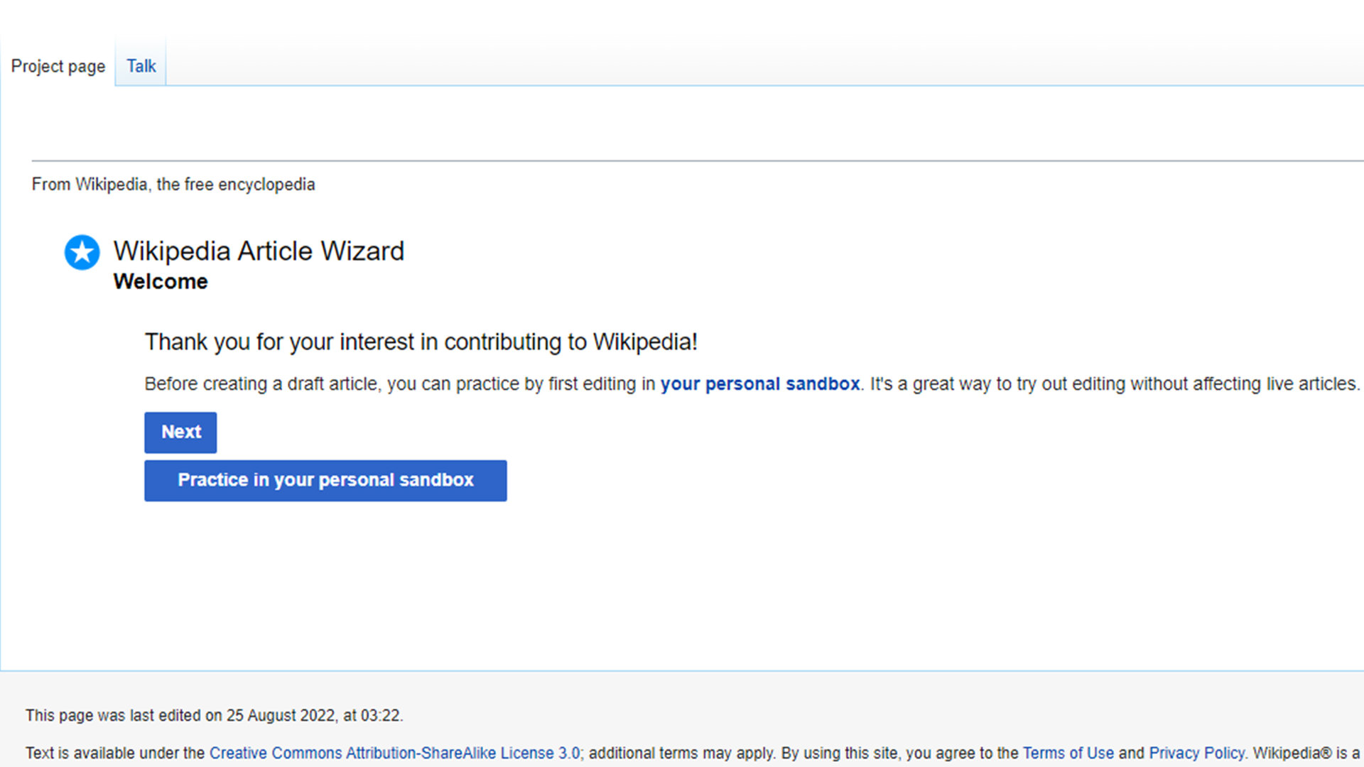Wikipedia Article Wizard Page