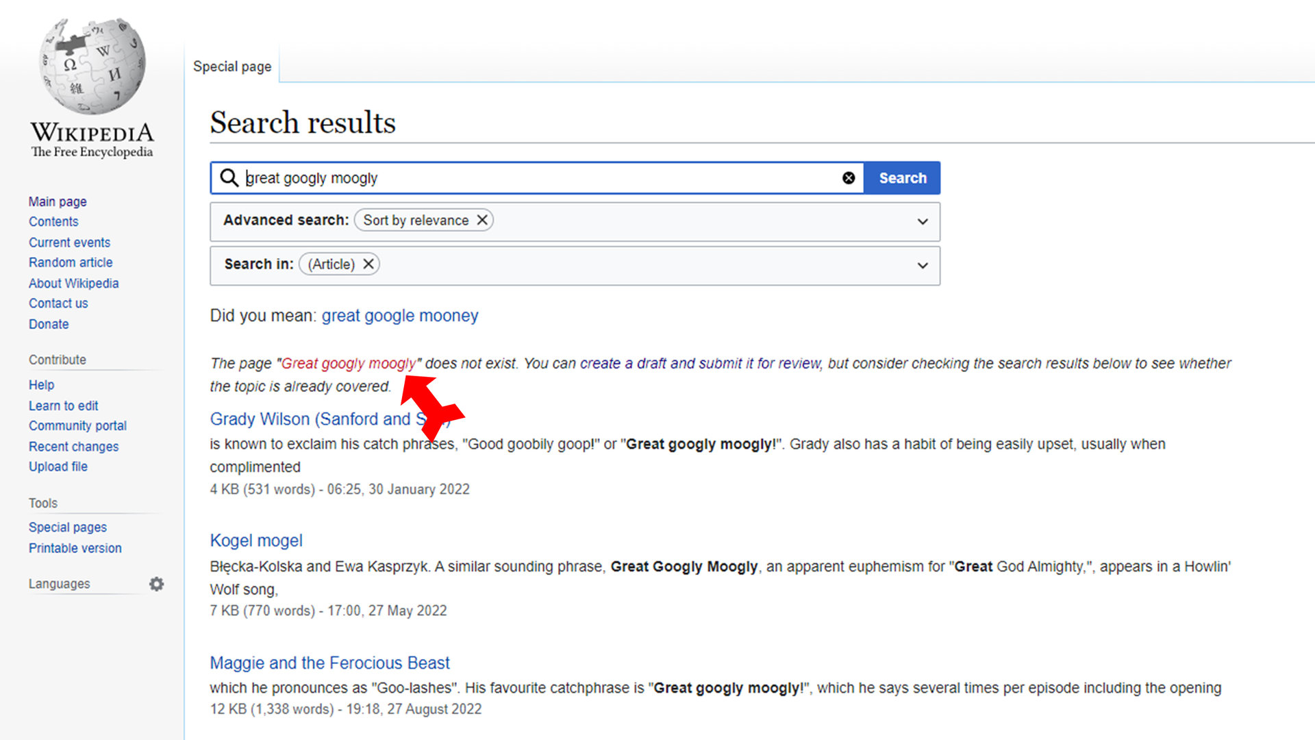 Wikipedia Search Result Red Link