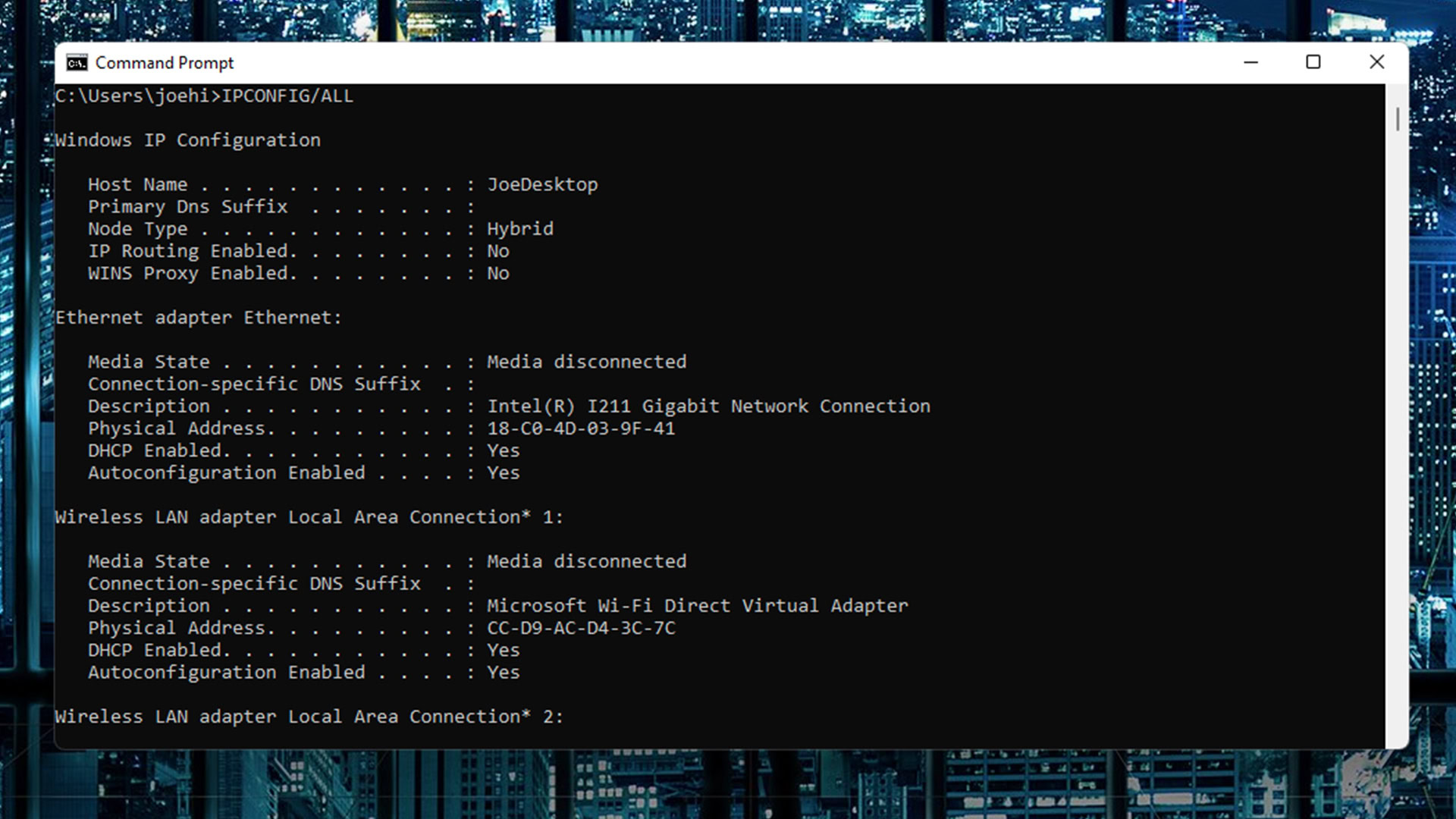 Windows 11 Command Prompt IPCONFIG