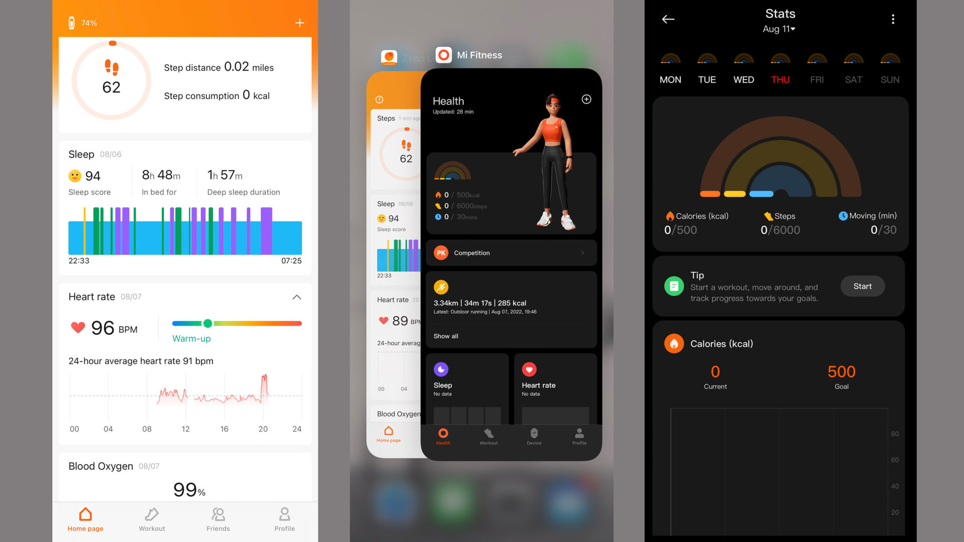 Images from the Mi Fitness and Zepp Life apps display two options for managing user data collected on a Xiaomi Mi Band 7.