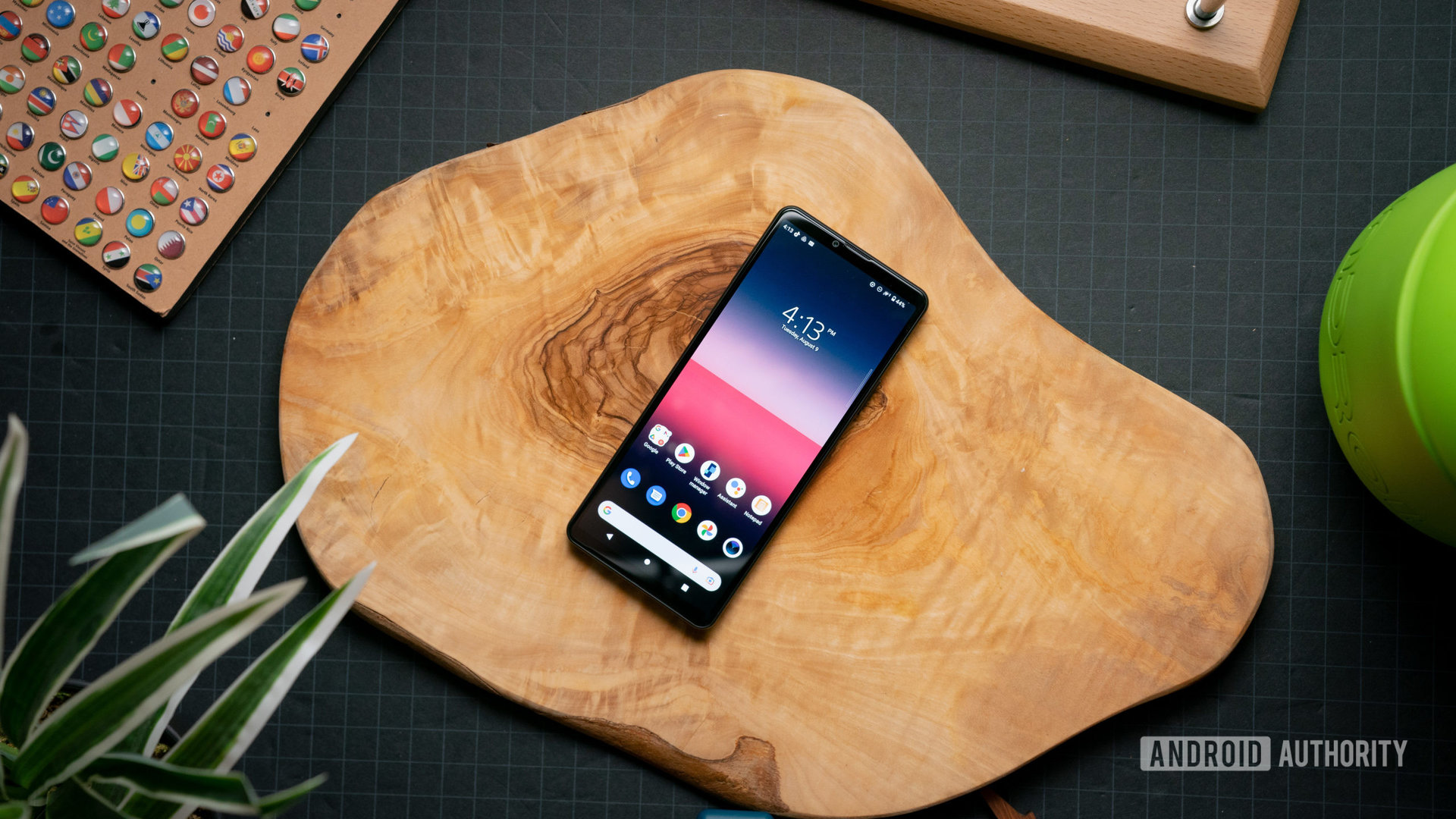 Xperia 10 IV phone on wood base