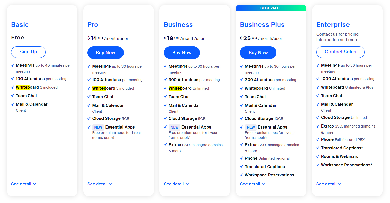 Zoom business and enterprise plan pricing