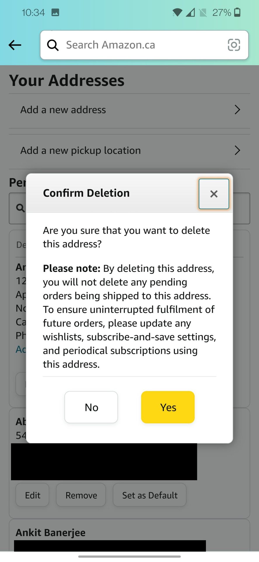 amazon app confirm delete address