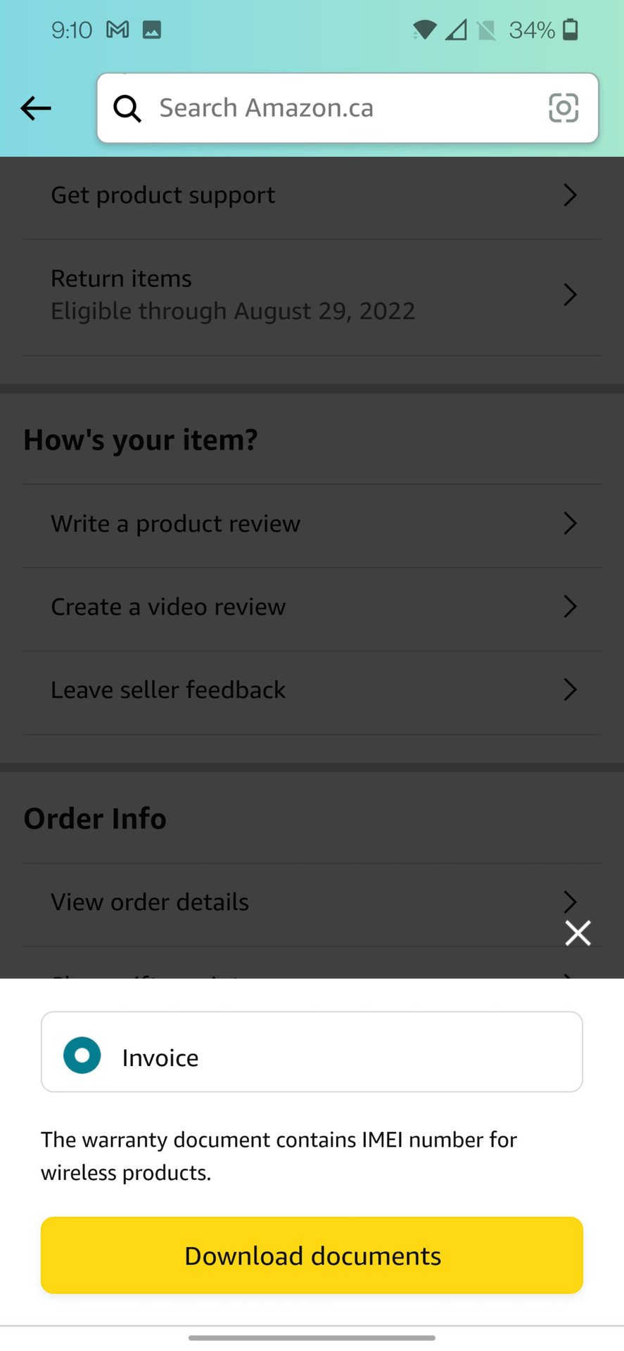 amazon app download receipt
