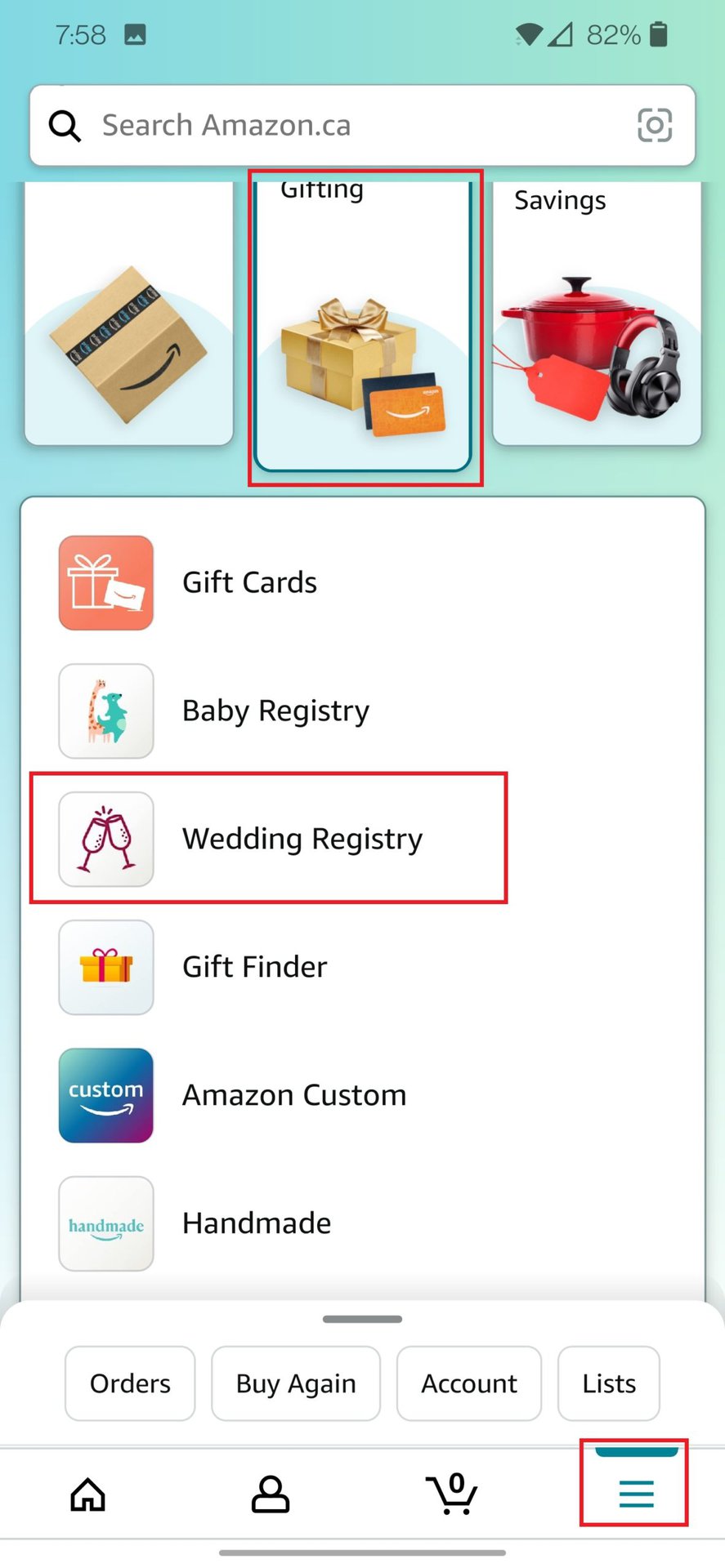 amazon app gifting lists