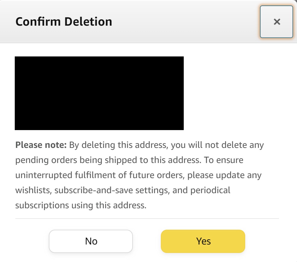 amazon desktop remove address confirmation