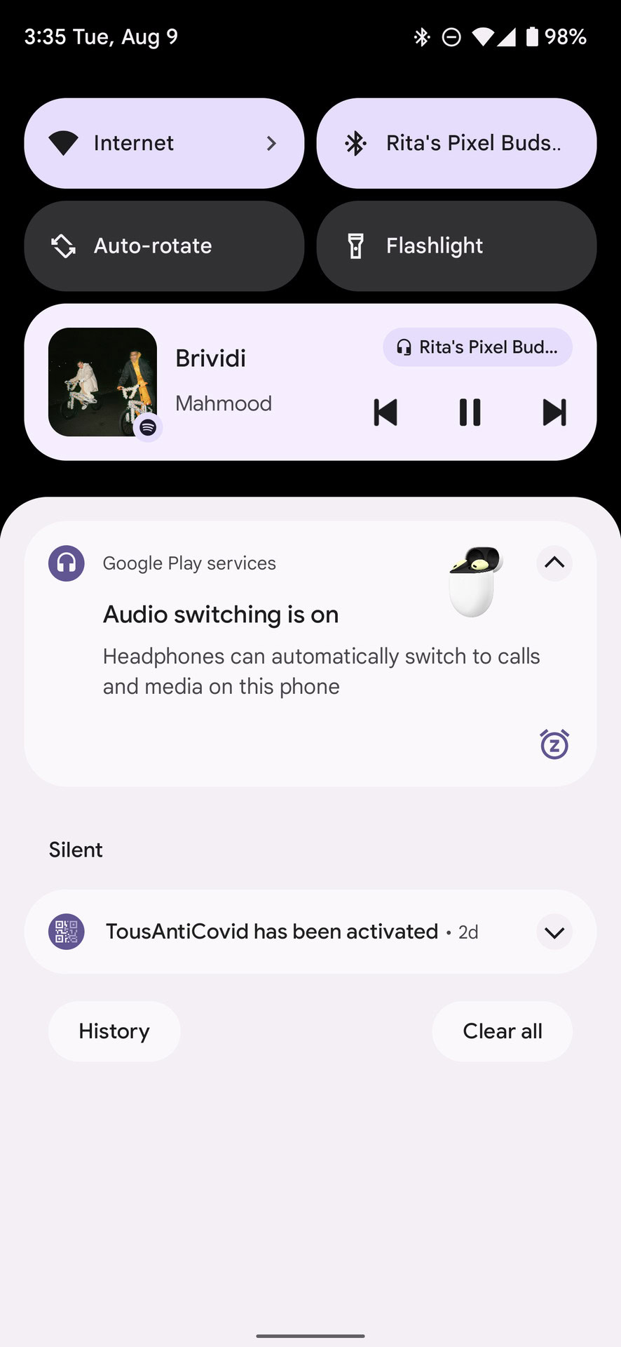 Android audio switching notification enabled