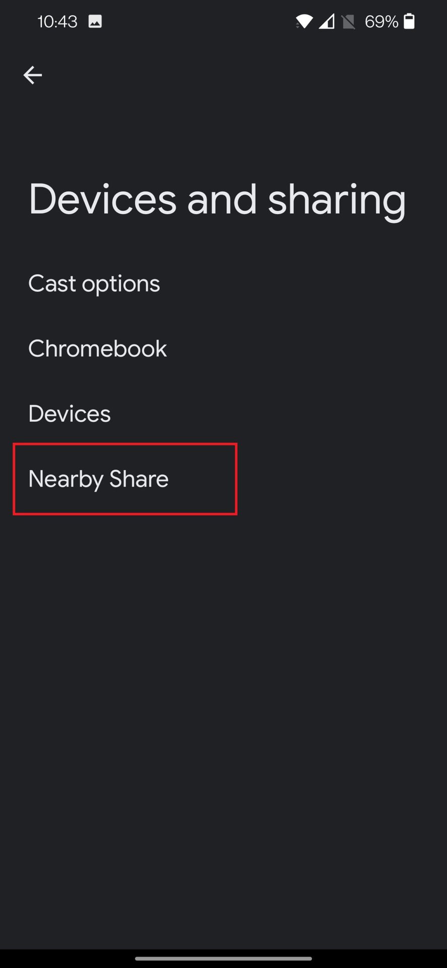 android google devices and sharing settings