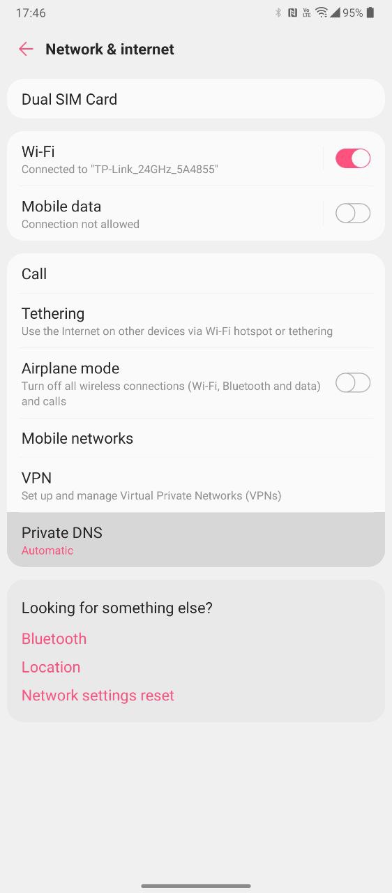 Captura de pantalla de la configuración de red de Android