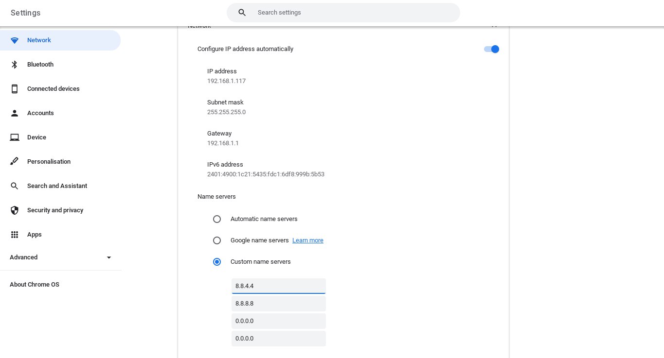 chromeos dns settings screenshot