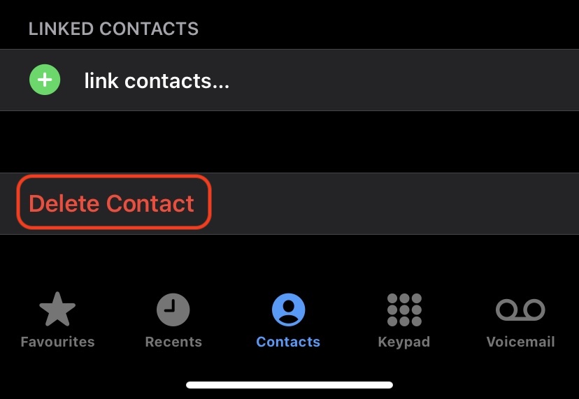 delete iphone contact delete link