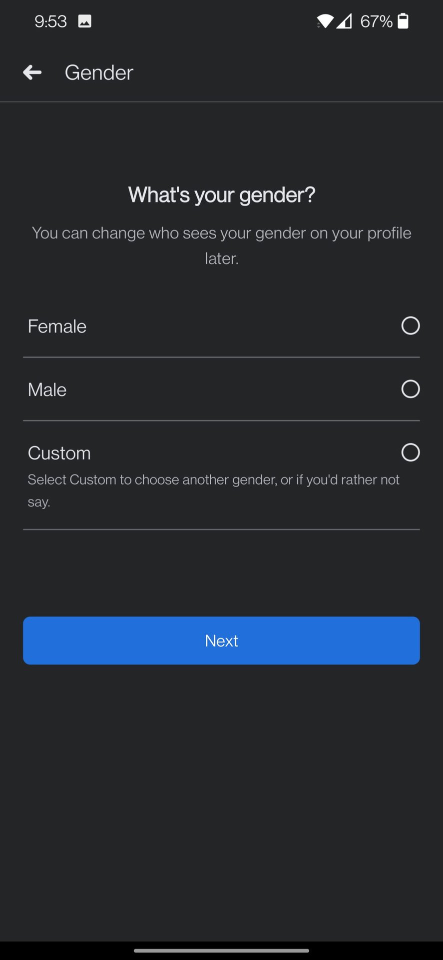 facebook app add gender